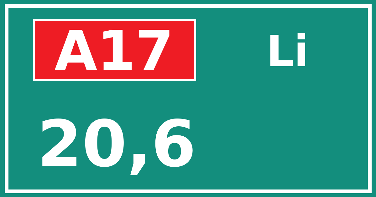 Hectometerbord A17 20,6 zijde Li
