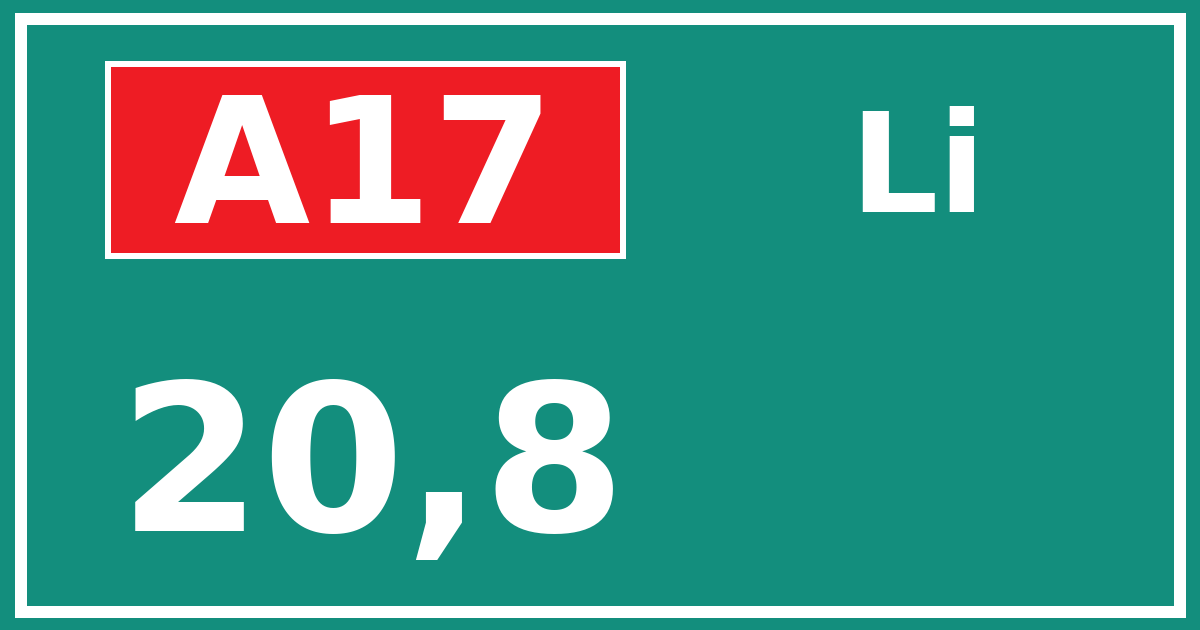 Hectometerbord A17 20,8 zijde Li