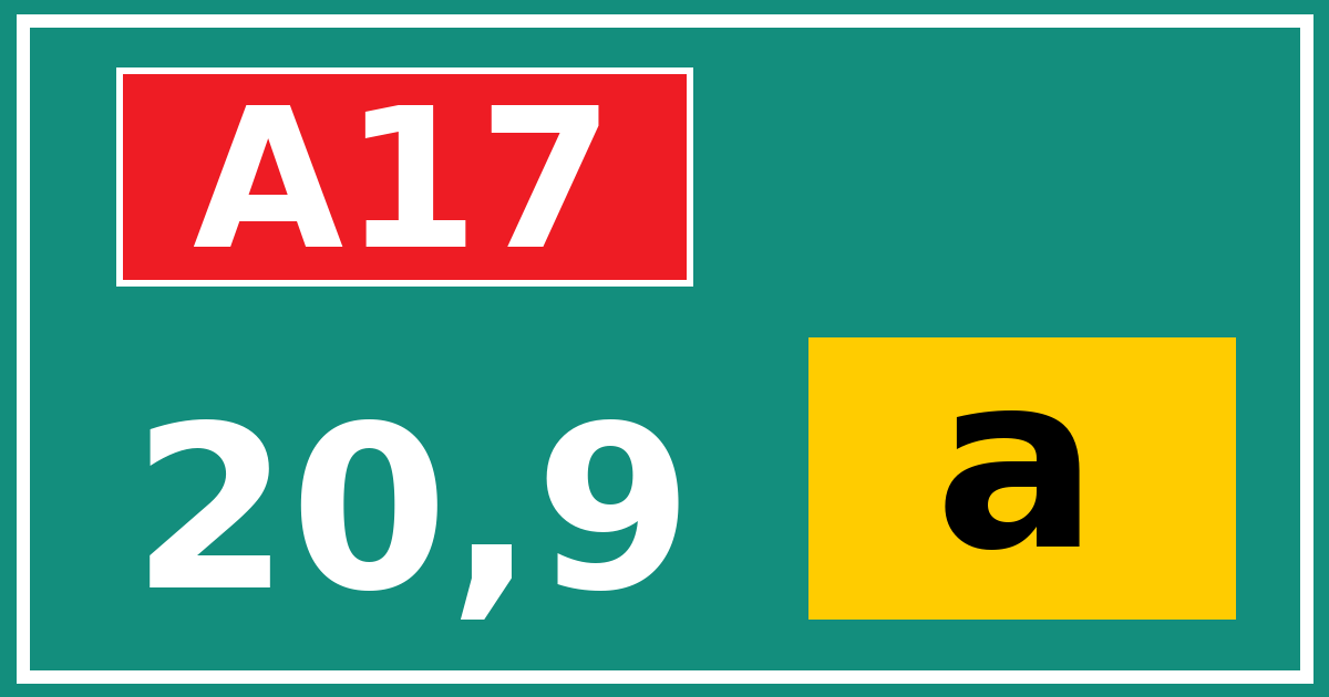Hectometerbord A17 20,9 letter a
