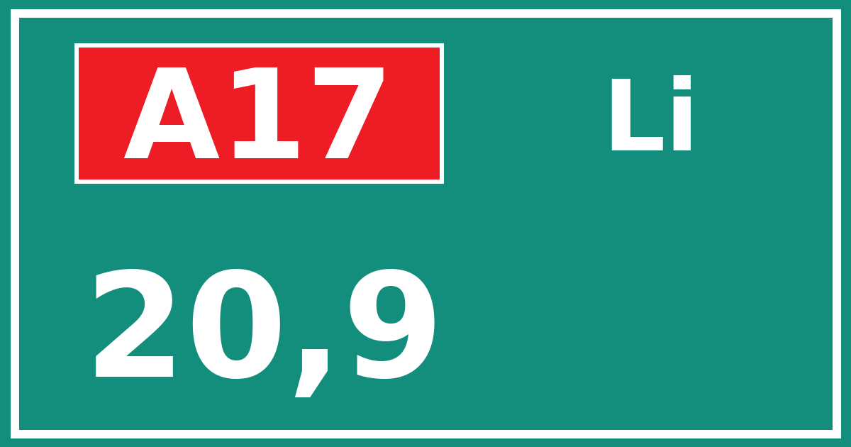 Hectometerbord A17 20,9 zijde Li