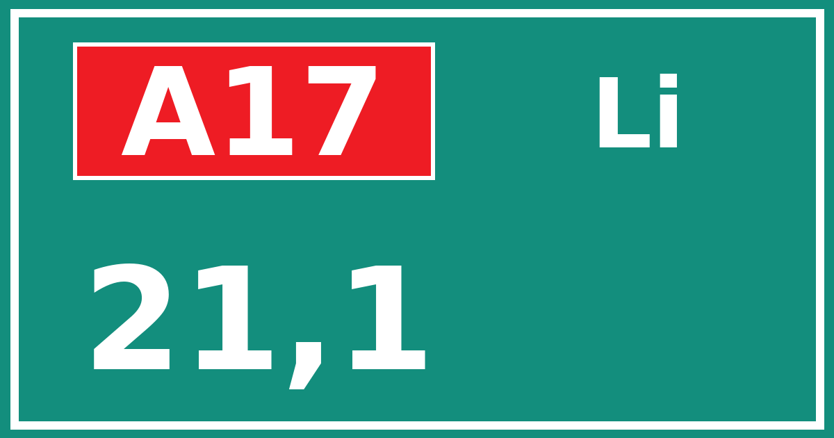 Hectometerbord A17 21,1 zijde Li