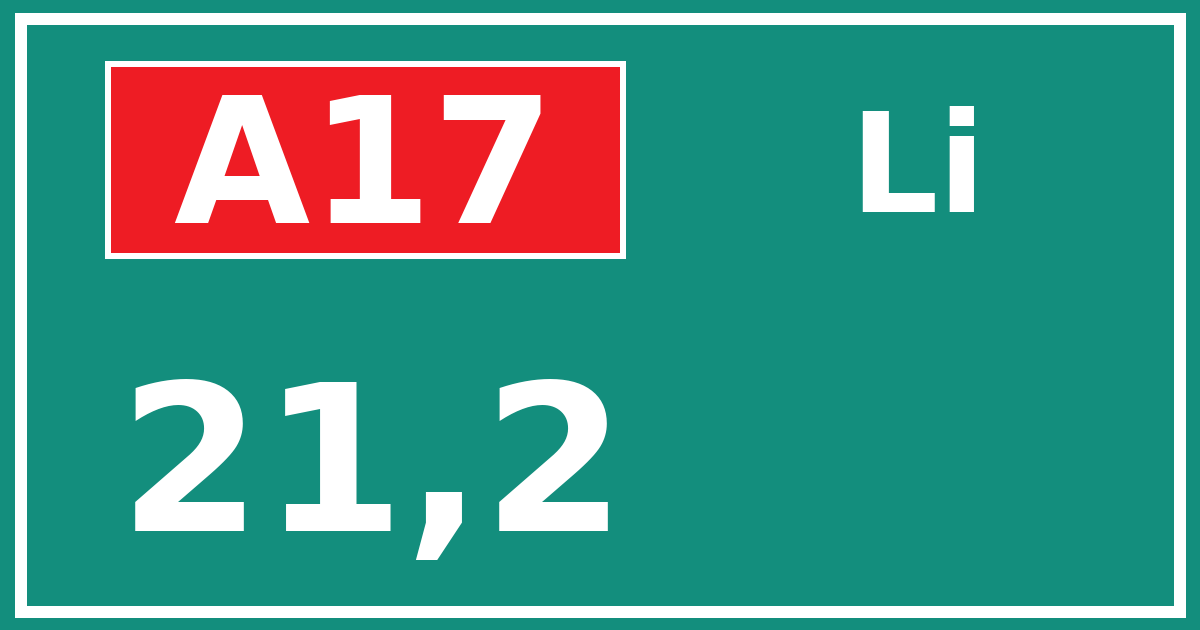 Hectometerbord A17 21,2 zijde Li