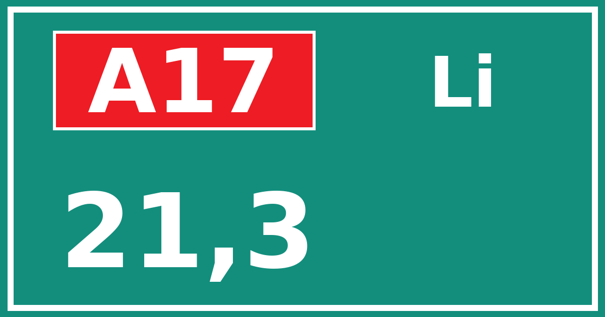 Hectometerbord A17 21,3 zijde Li