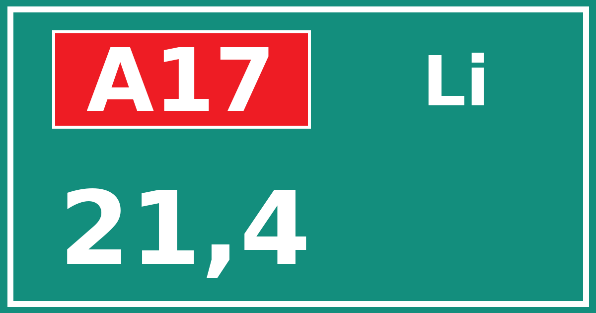 Hectometerbord A17 21,4 zijde Li