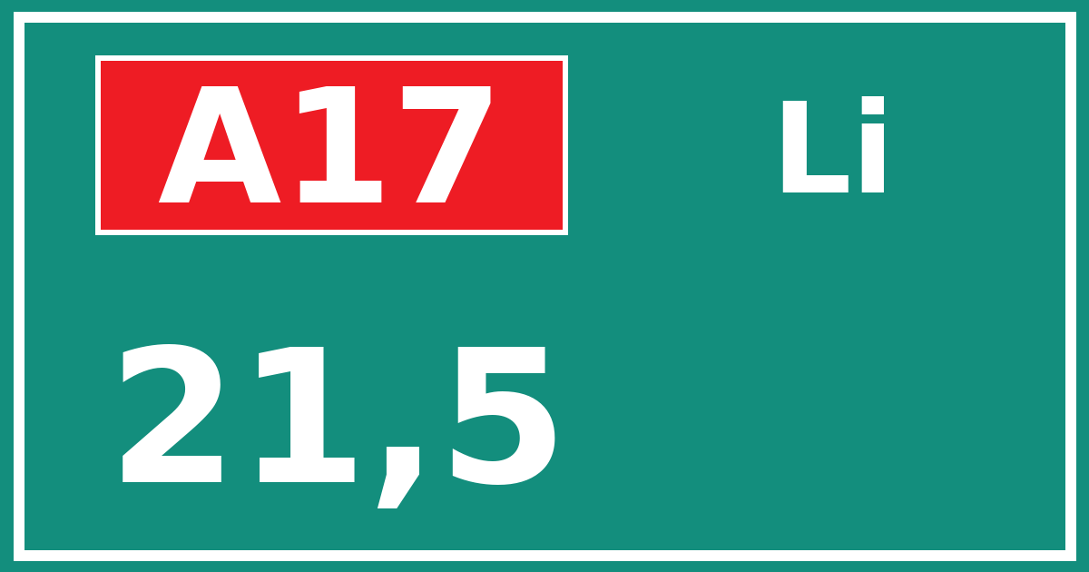 Hectometerbord A17 21,5 zijde Li