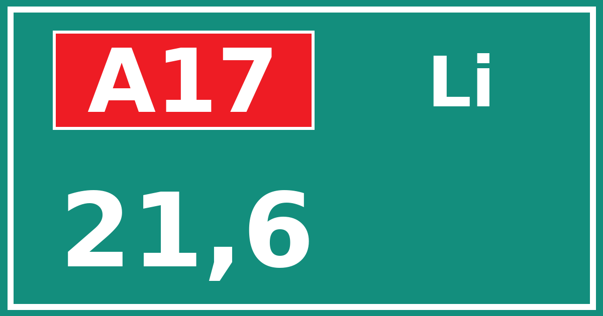 Hectometerbord A17 21,6 zijde Li