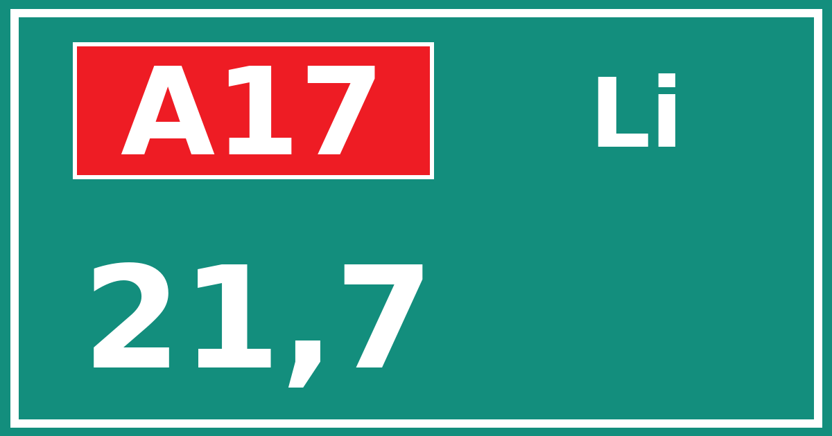 Hectometerbord A17 21,7 zijde Li