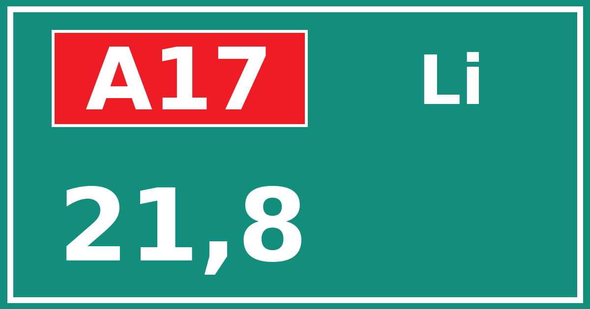 Hectometerbord A17 21,8 zijde Li