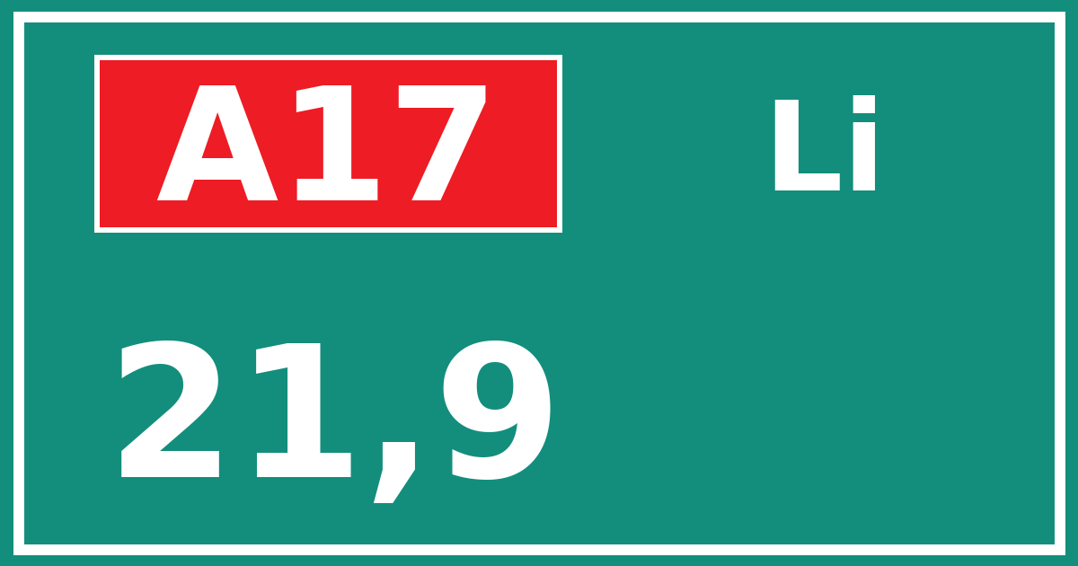 Hectometerbord A17 21,9 zijde Li