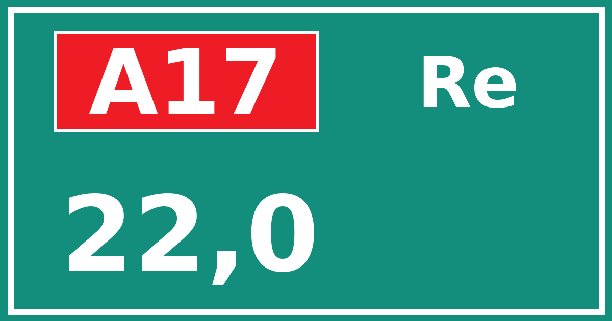 Hectometerbord A17 22,0 zijde Re