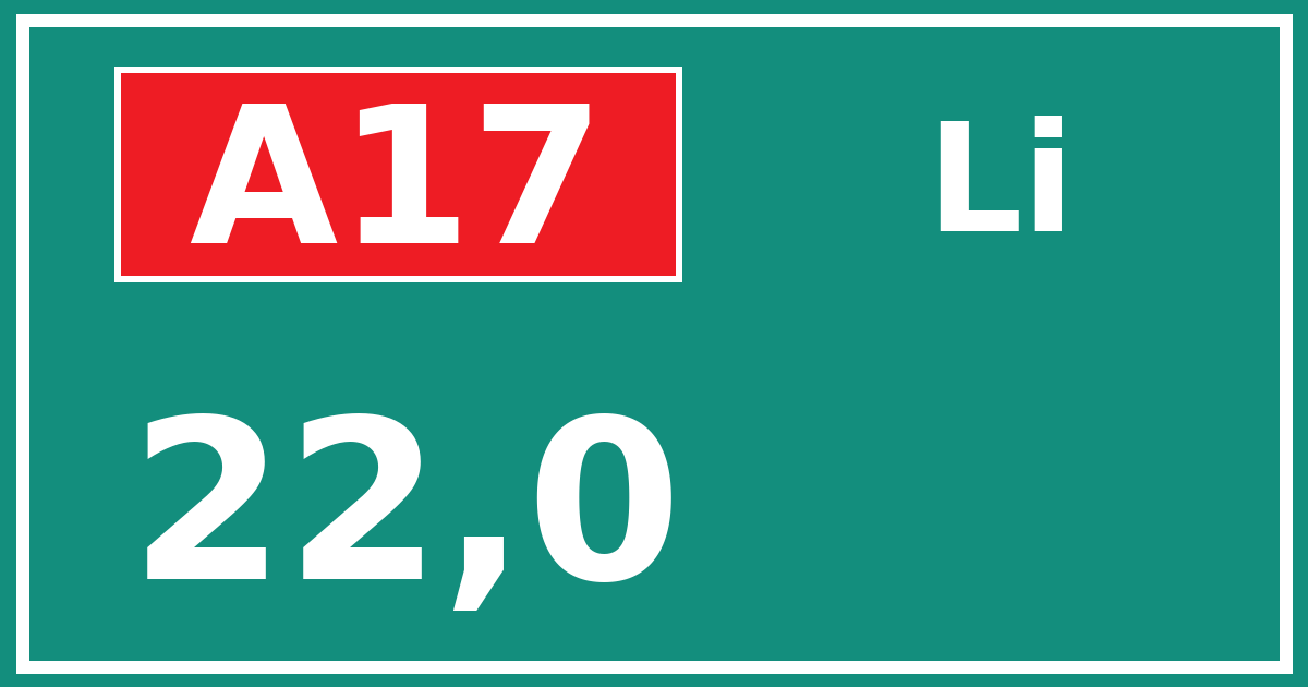 Hectometerbord A17 22,0 zijde Li