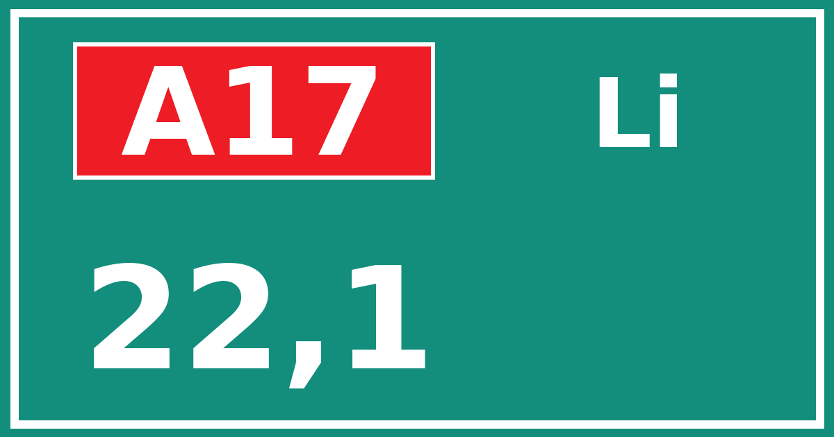 Hectometerbord A17 22,1 zijde Li