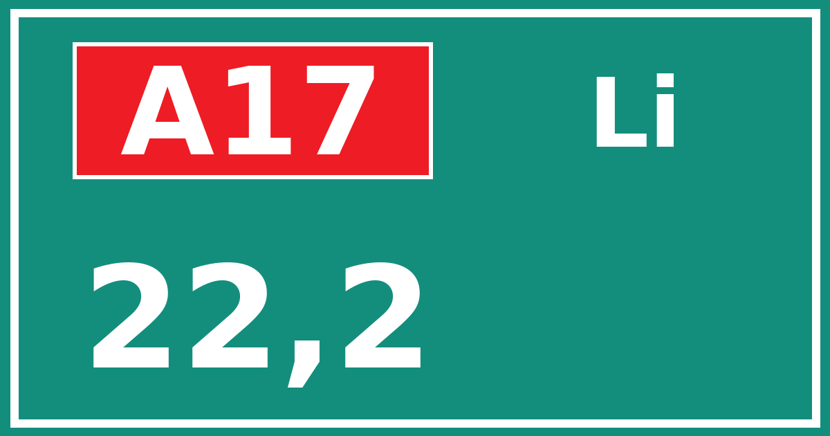 Hectometerbord A17 22,2 zijde Li