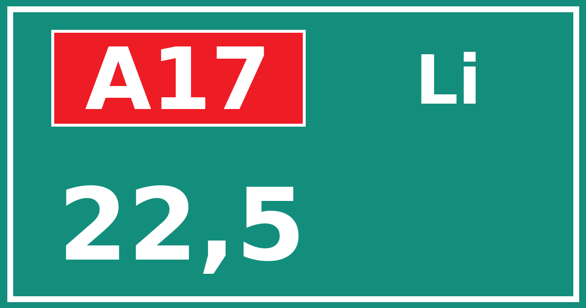 Hectometerbord A17 22,5 zijde Li