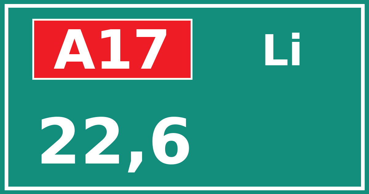 Hectometerbord A17 22,6 zijde Li