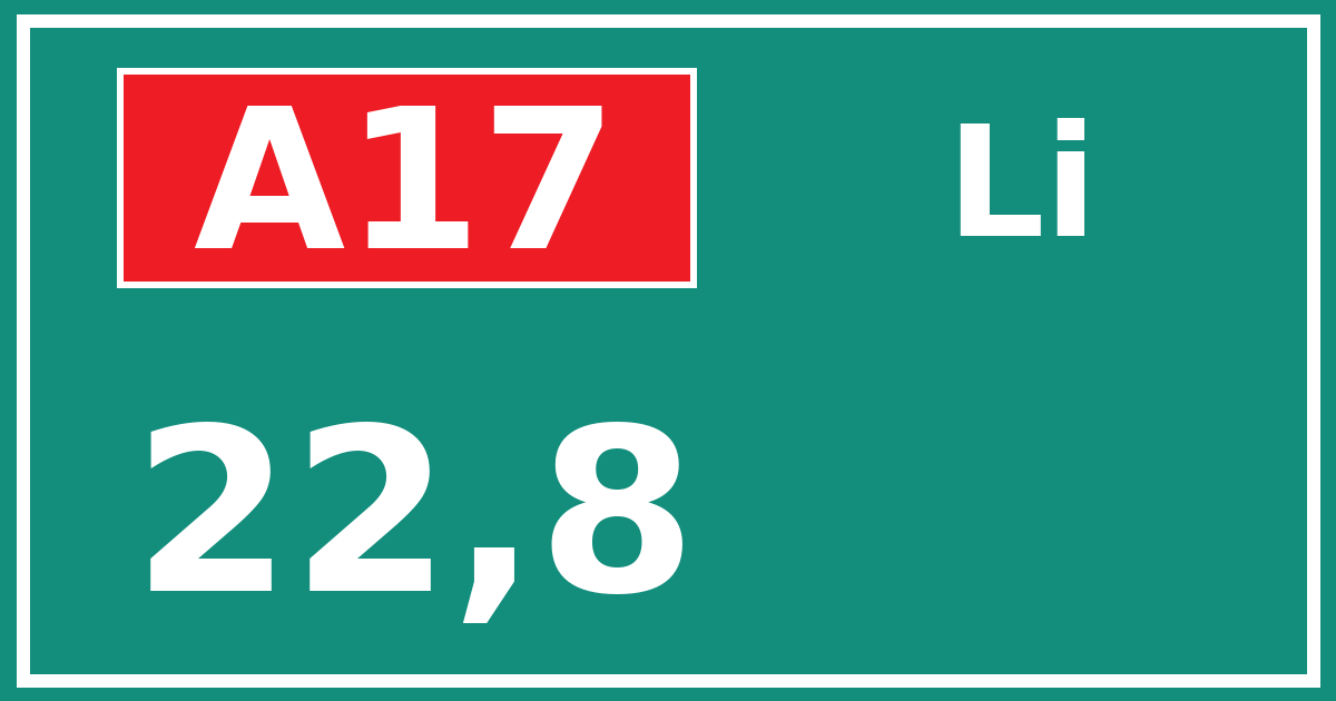 Hectometerbord A17 22,8 zijde Li