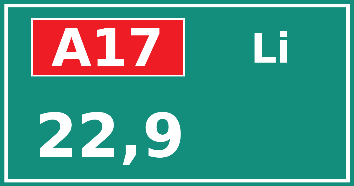 Hectometerbord A17 22,9 zijde Li