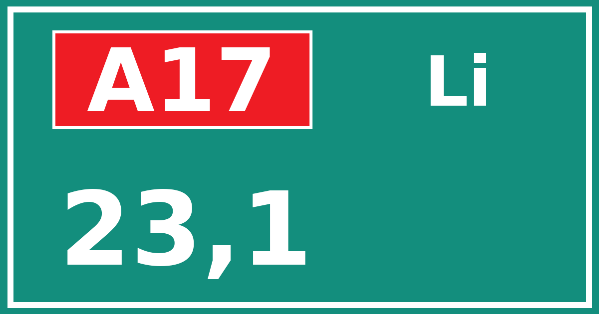 Hectometerbord A17 23,1 zijde Li