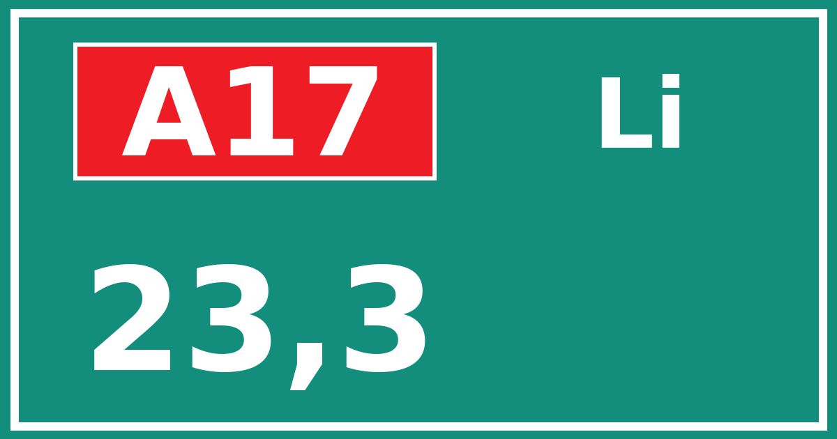Hectometerbord A17 23,3 zijde Li
