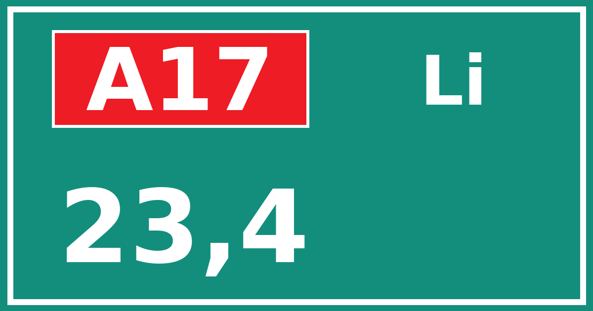 Hectometerbord A17 23,4 zijde Li