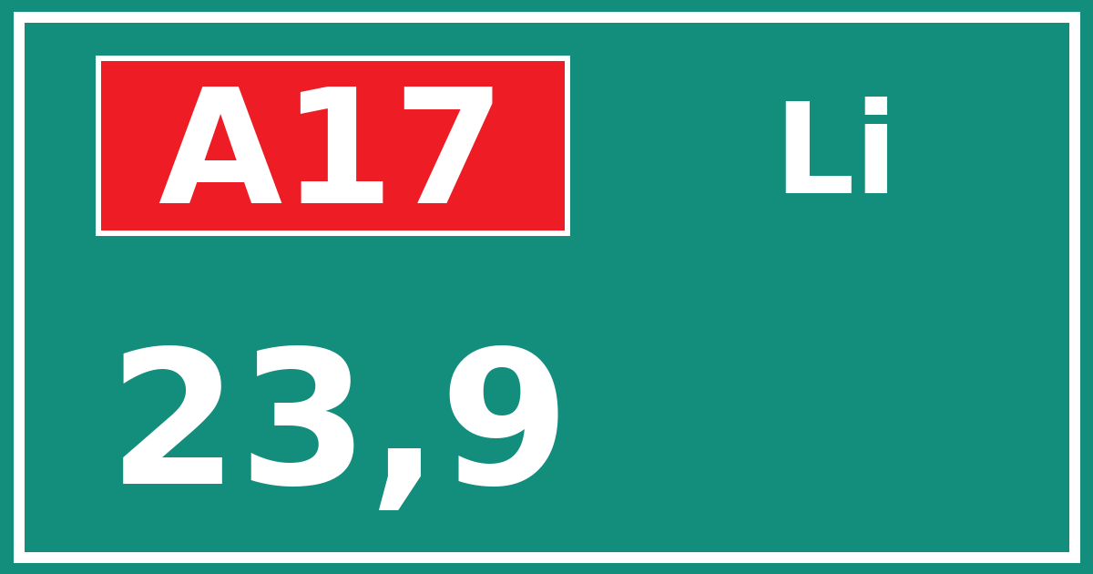 Hectometerbord A17 23,9 zijde Li