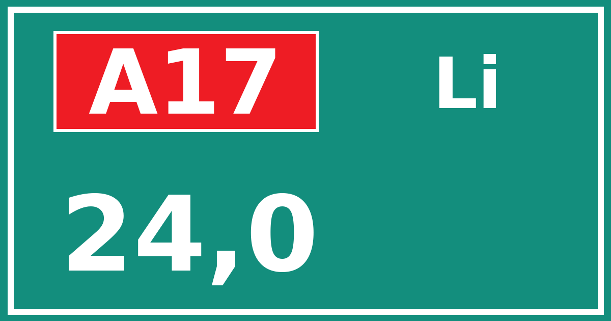 Hectometerbord A17 24,0 zijde Li