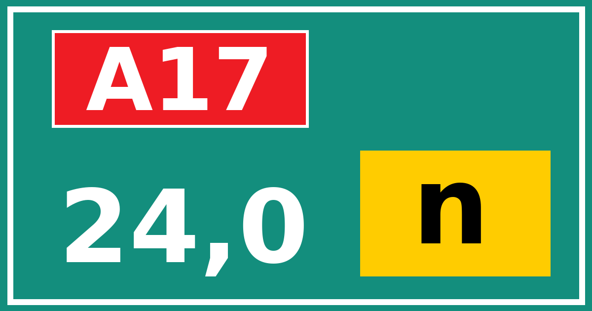 Hectometerbord A17 24,0 letter n