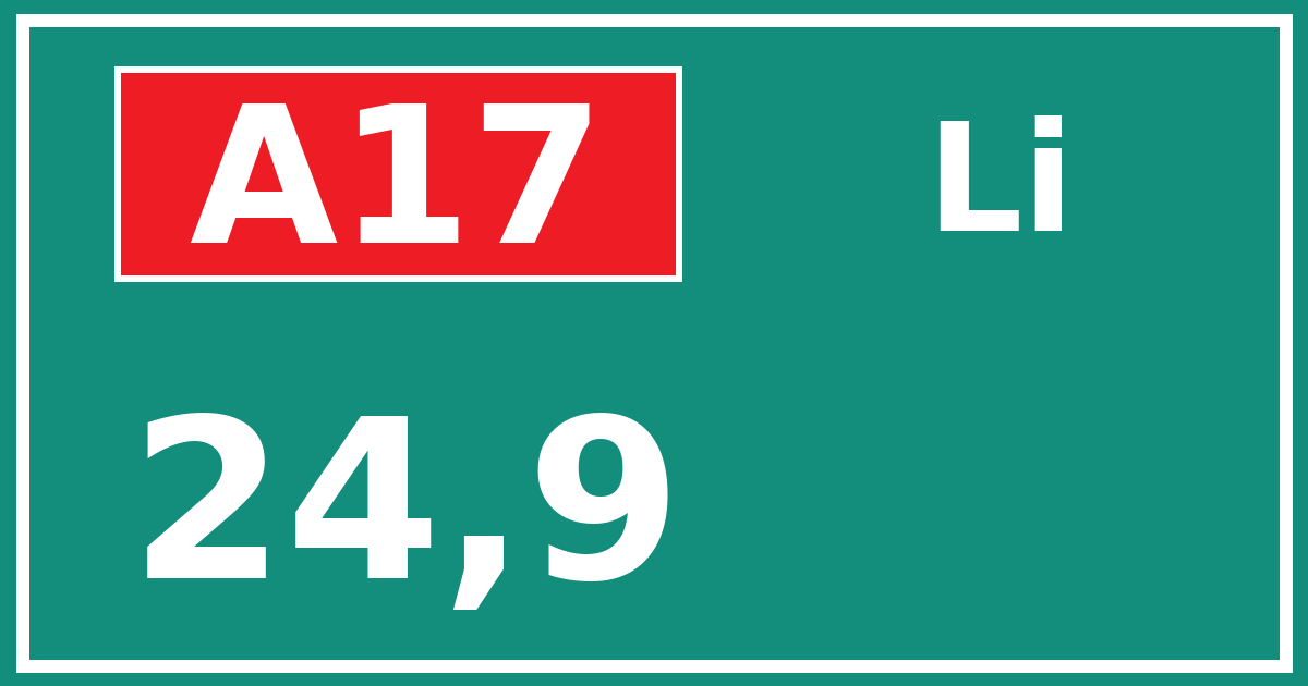 Hectometerbord A17 24,9 zijde Li