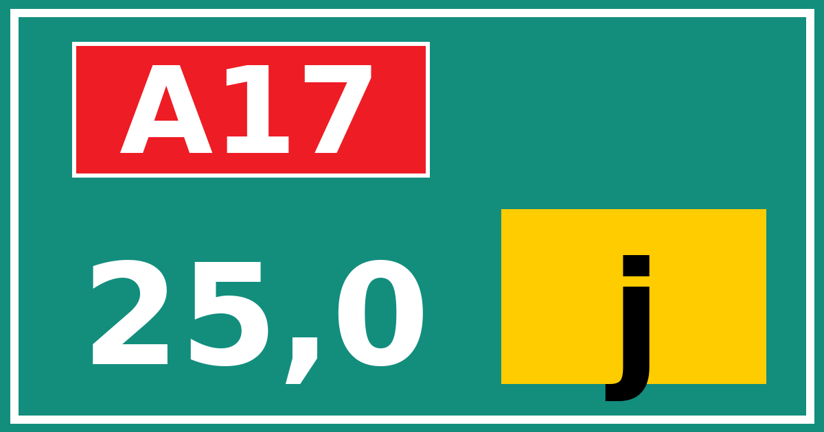 Hectometerbord A17 25,0 letter j