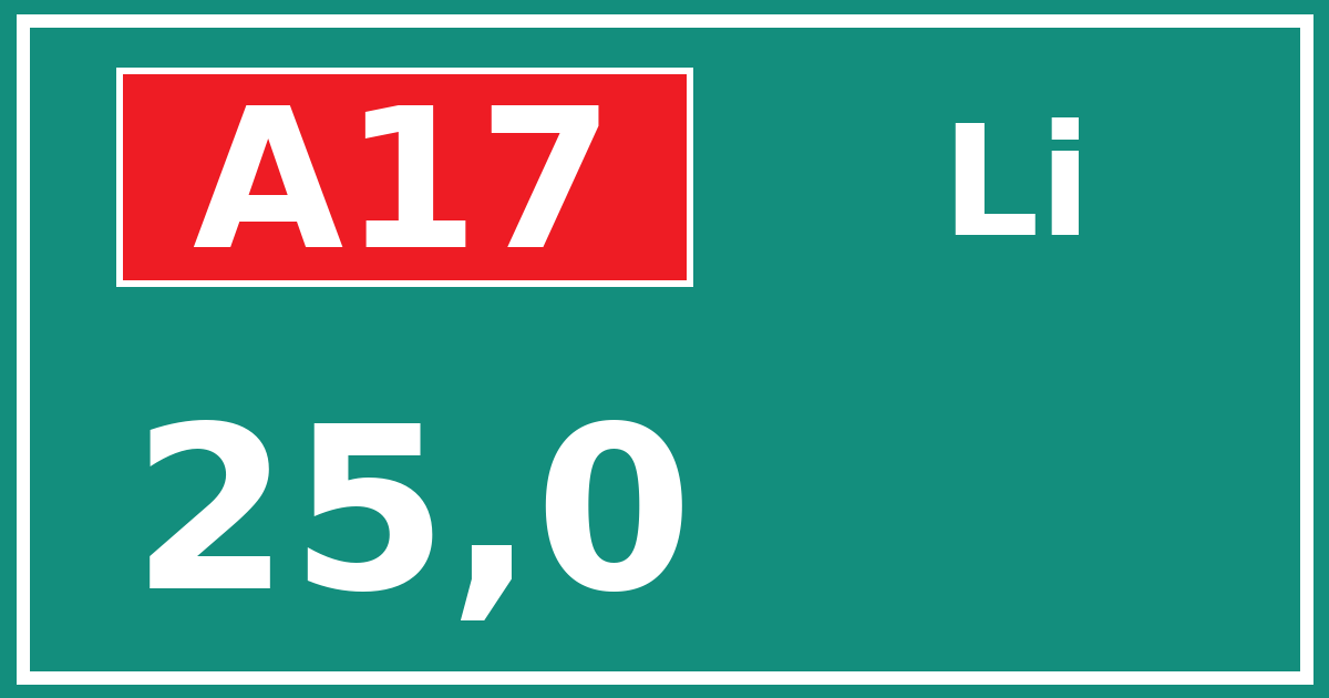 Hectometerbord A17 25,0 zijde Li