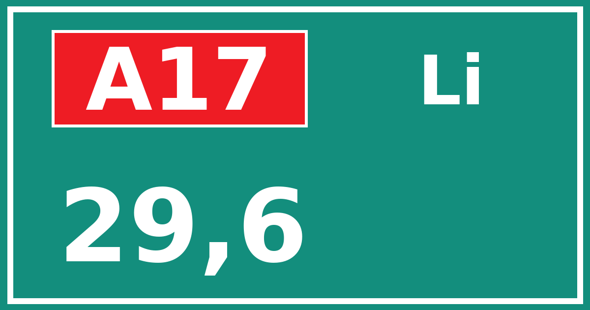 Hectometerbord A17 29,6 zijde Li