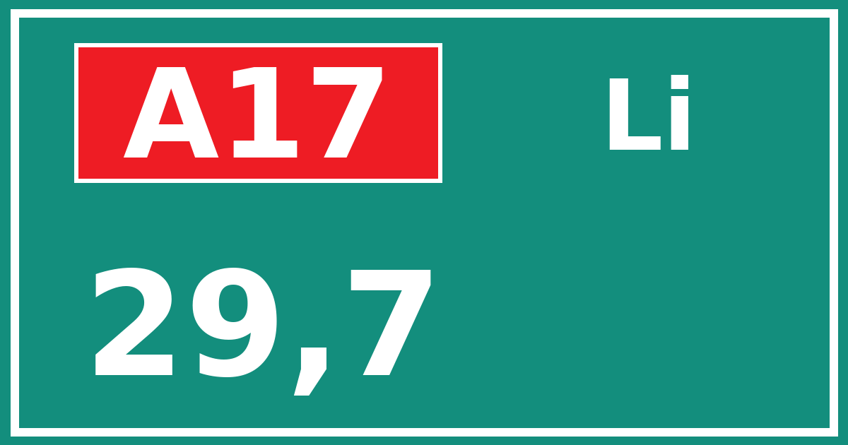 Hectometerbord A17 29,7 zijde Li