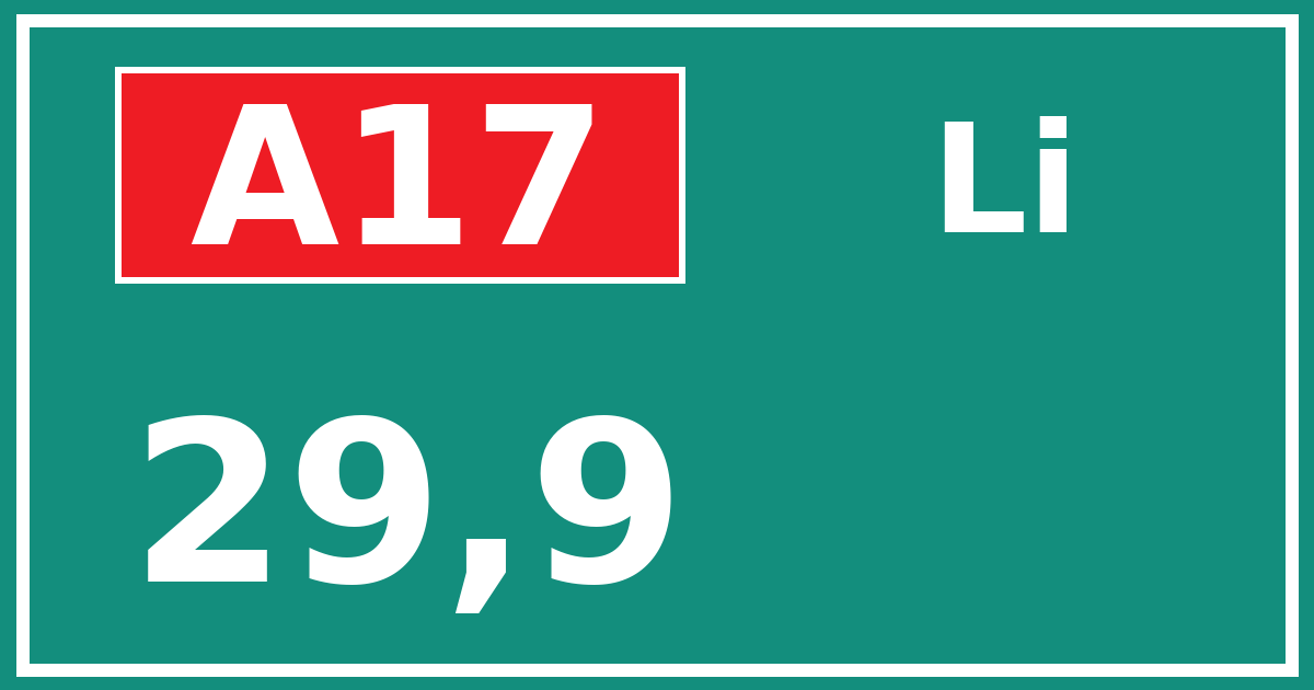 Hectometerbord A17 29,9 zijde Li