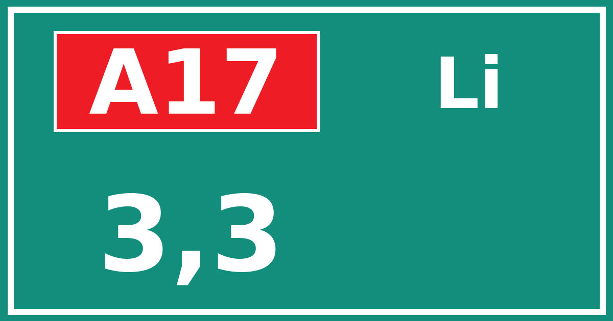 Hectometerbord A17 3,3 zijde Li