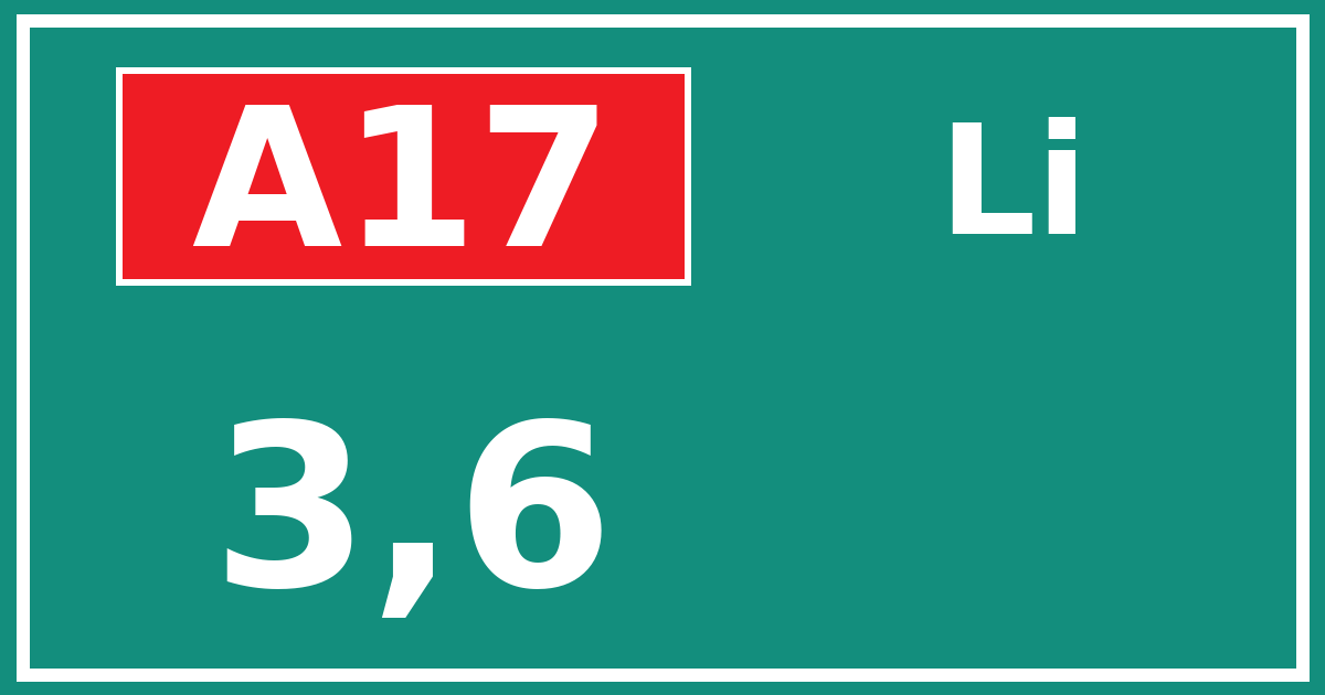 Hectometerbord A17 3,6 zijde Li