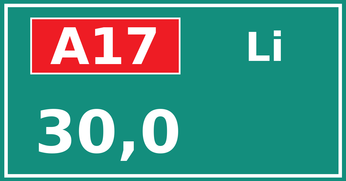 Hectometerbord A17 30,0 zijde Li