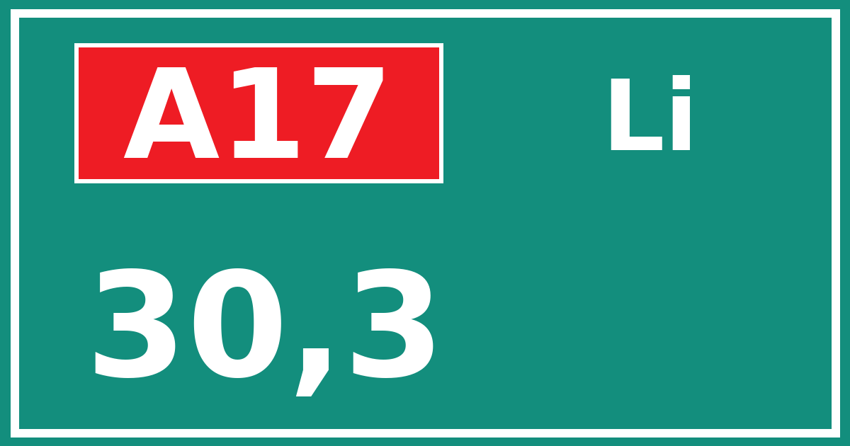 Hectometerbord A17 30,3 zijde Li