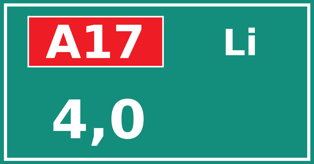 Hectometerbord A17 4,0 zijde Li