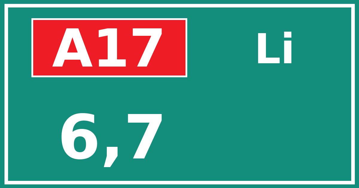 Hectometerbord A17 6,7 zijde Li