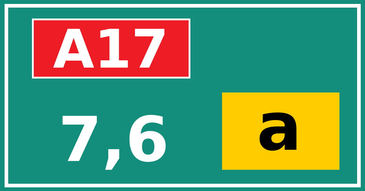 Hectometerbord A17 7,6 letter a