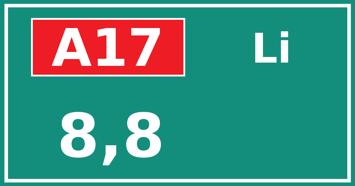 Hectometerbord A17 8,8 zijde Li
