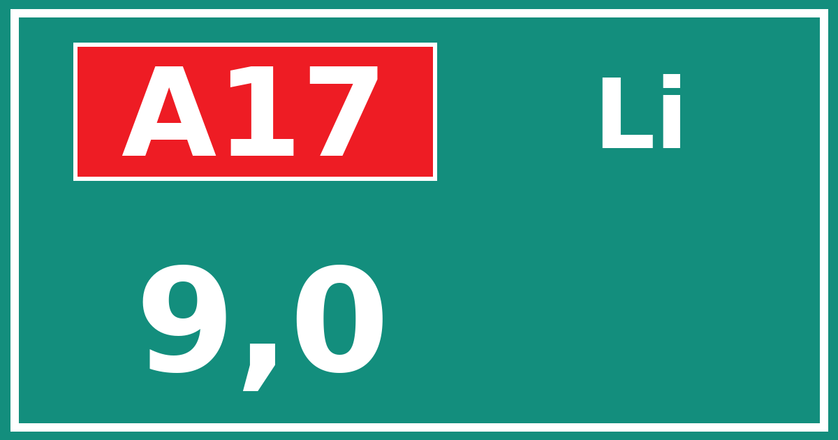 Hectometerbord A17 9,0 zijde Li