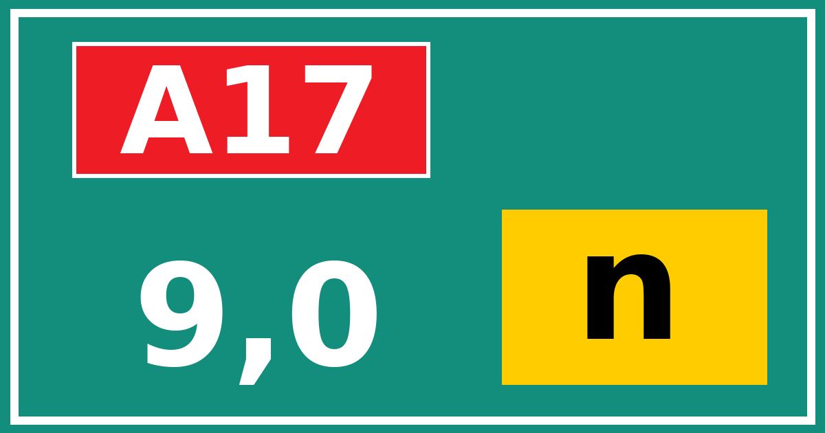 Hectometerbord A17 9,0 letter n