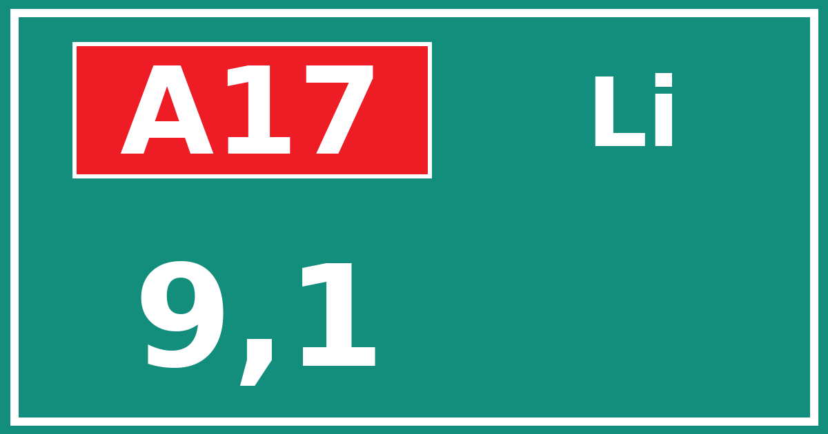 Hectometerbord A17 9,1 zijde Li