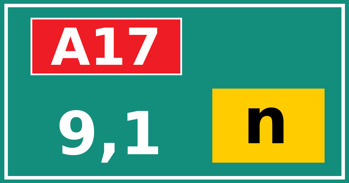 Hectometerbord A17 9,1 letter n