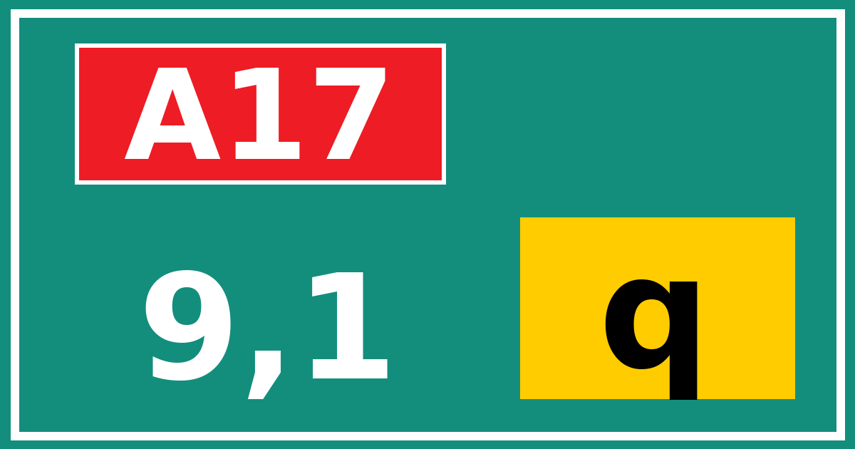 Hectometerbord A17 9,1 letter q