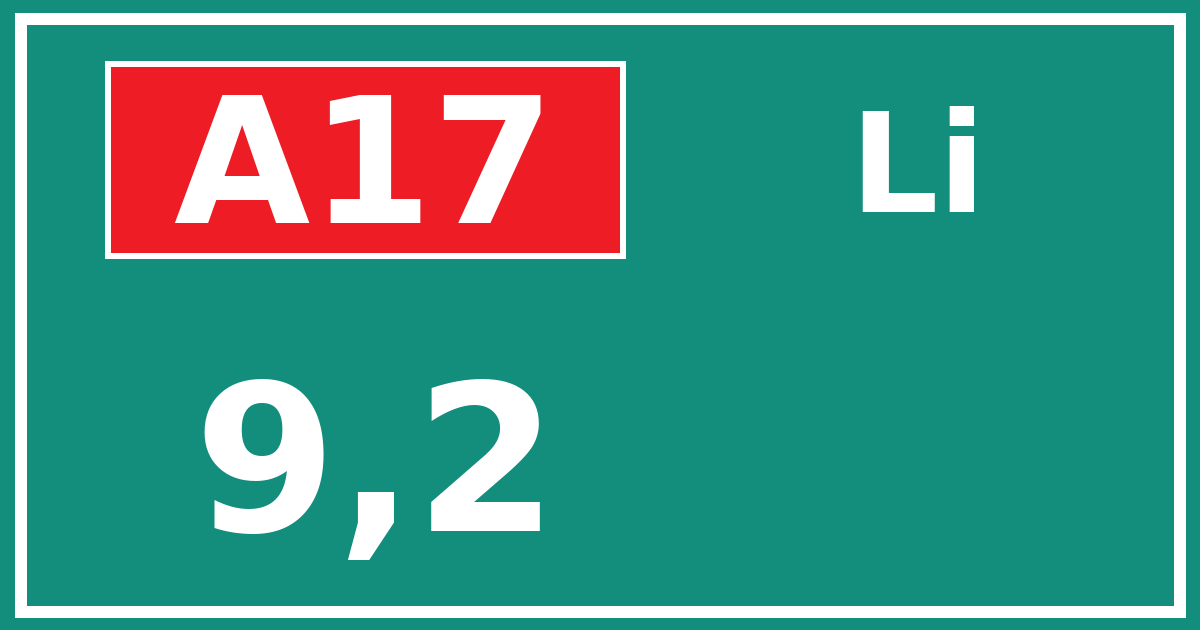 Hectometerbord A17 9,2 zijde Li