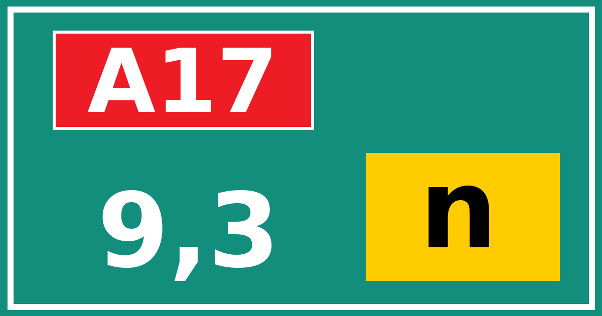 Hectometerbord A17 9,3 letter n