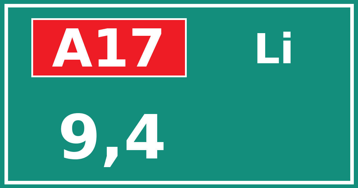 Hectometerbord A17 9,4 zijde Li