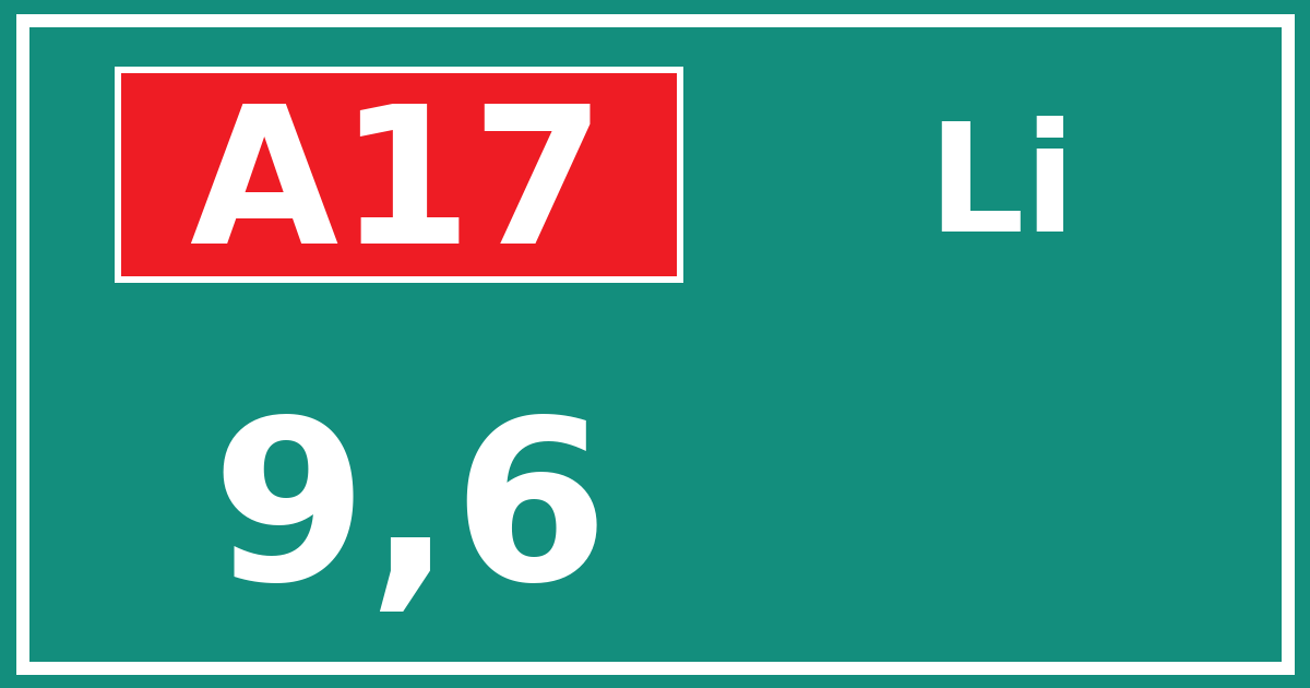 Hectometerbord A17 9,6 zijde Li